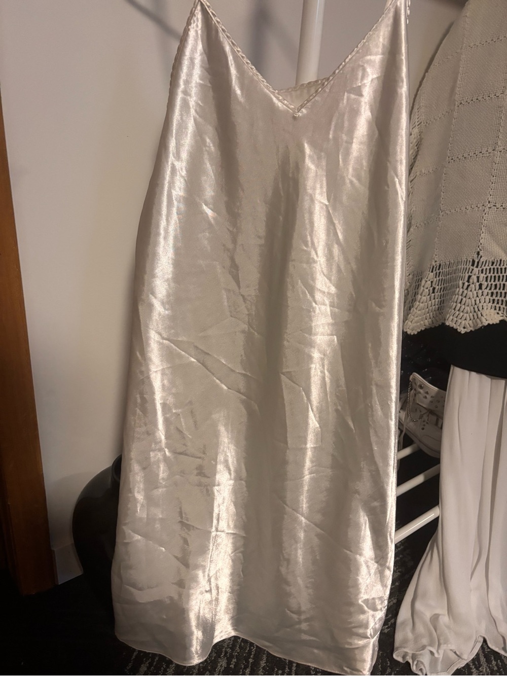 Silky Ivory Slip Dress with Delicate Spaghetti Straps - Picture 2 of 3